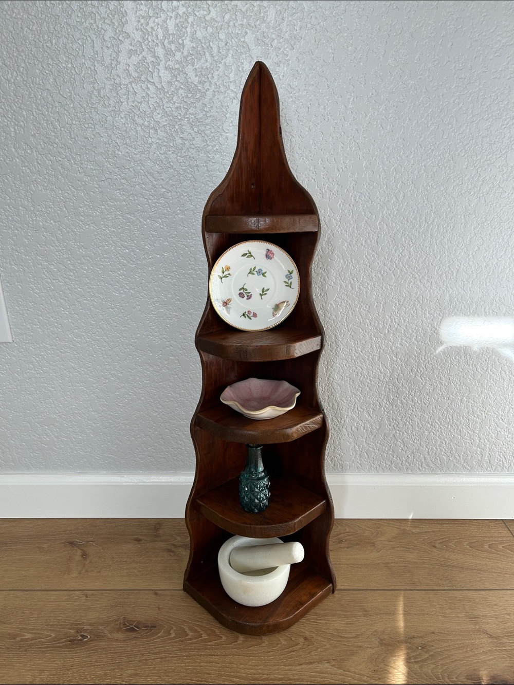 Cottage core or Farmhouse Wood Corner Shelf — Vintage Home Wall Decor